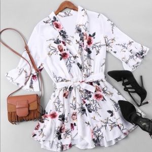 Zaful Belted Floral Print Faux Wrap Romper NWOT